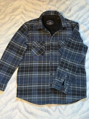 Blue and Black Plaid Button-Up Shirt Jacket